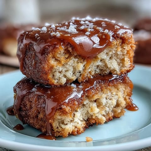 Freshly baked Maple Donut Bars stacked on a white plate, dusted with cinnamon sugar and ready to serve.