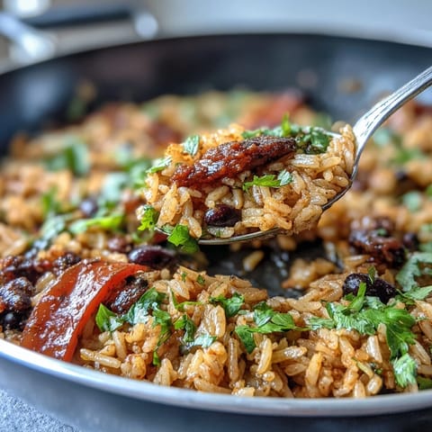 One-Pan Vegan Fajita Rice Skillet with Peppers and Black Beans: A colorful, smoky, and satisfying dish with sautéed peppers, onions, and hearty black beans. Perfect for a quick, healthy weeknight dinner.