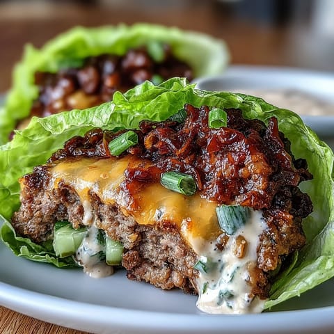 Keto cheeseburger lettuce wraps with pickles and secret sauce, featuring juicy beef patties wrapped in crisp lettuce leaves and topped with tangy pickles.
