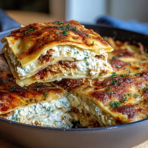 Savory ground turkey and tender cabbage combine with dumpling wrappers in this hearty skillet lasagna, topped with melted mozzarella and ricotta.  