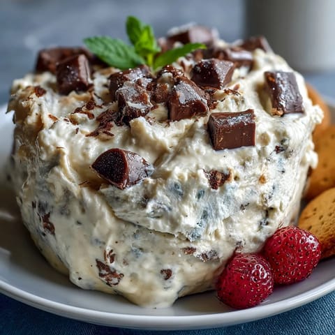 A creamy, protein-rich cottage cheese cookie dough dip with chocolate chips served with fresh fruit for dipping.  