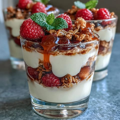 Build-your-own yogurt parfait station with creamy Greek yogurt, colorful berries, and crunchy toppings for a festive Mother's Day treat.  