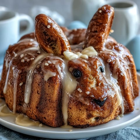 Whimsical Easter Bunny Cake covered in fluffy buttercream and shimmering gold sprinkles, perfect for festive celebrations.