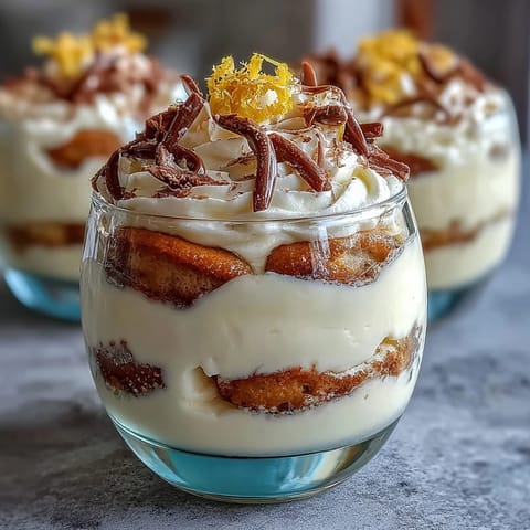 Homemade Limoncello Tiramisu Cups with creamy mascarpone, zesty lemon, and delicate ladyfingers in elegant individual servings.