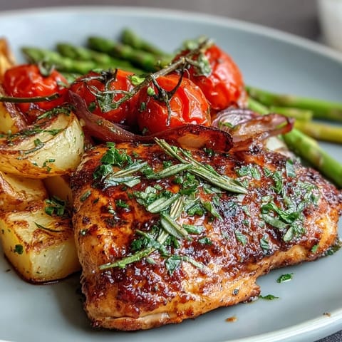 Spring Dinner Sheet Pan Chicken with Zucchini and Cherry Tomatoes, a vibrant one-pan meal with juicy chicken and colorful veggies.