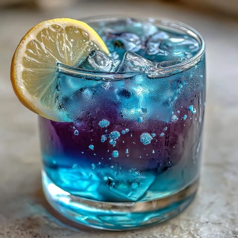 Butterfly pea flower lemonade, a stunning blue-to-purple drink for parties.