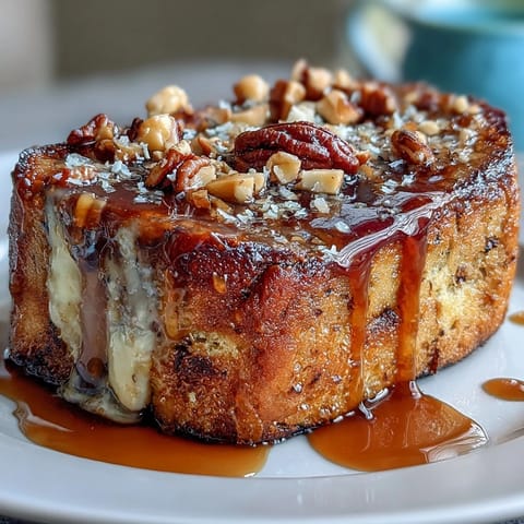 Warm Capirotada Mexicana, a sweet layered bread pudding with nuts and cheese.