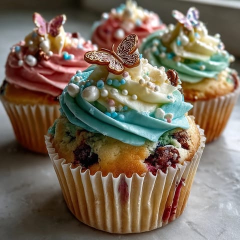Spring Cupcakes showcase vibrant pastel buttercream with delicate butterfly decorations.
