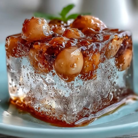 Translucent lychee jelly cubes float in chilled sparkling yuzu water, creating a visually stunning and light vegan treat.