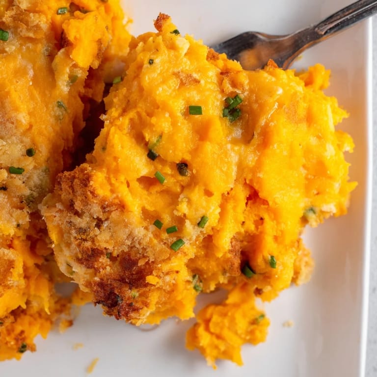 Savory Cheesy Sweet Potato Casserole, creamy and rich, a delightful holiday side dish.  
