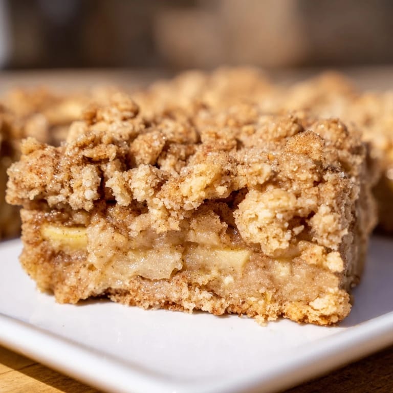 Warm Apple Cinnamon Crumble Bars drizzled with caramel, served with vanilla ice cream delights.