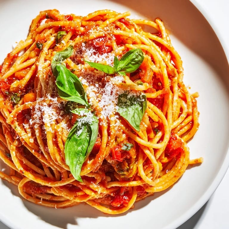 Deliciously vibrant classic spaghetti bathed in rich marinara sauce, perfect for dinner.