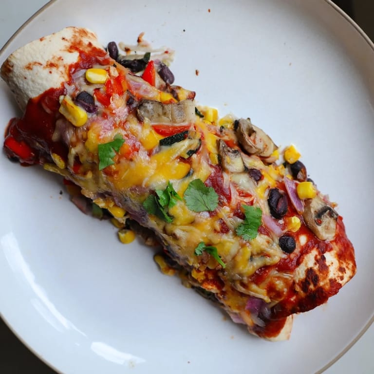 These cheesy Farmers Market Vegetarian Enchiladas are baked until golden brown and delicious looking.