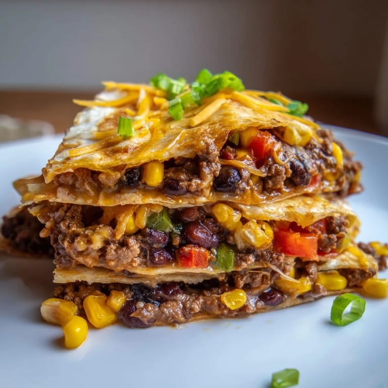 A vibrant, overhead shot displays sheet pan quesadillas with beef ready to be served, topped with fresh toppings.