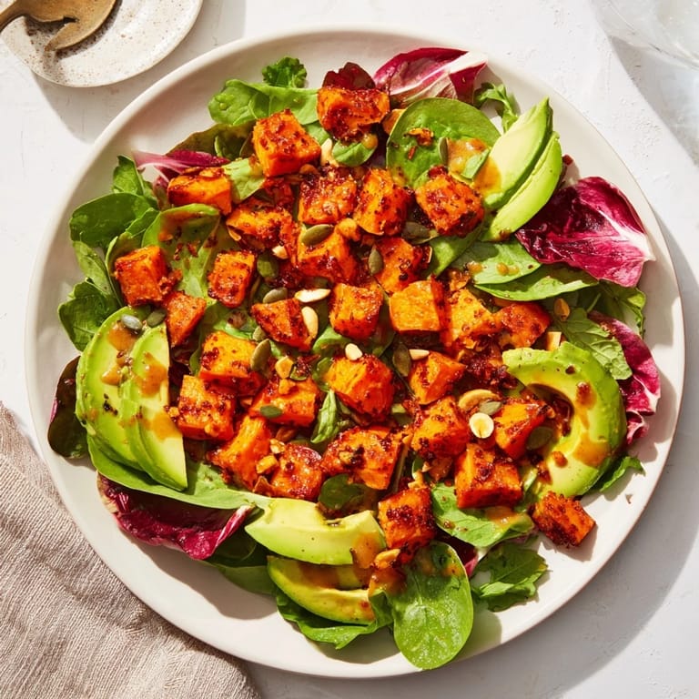 This Spiced Peanut Sweet Potato & Radicchio Salad Bowl sparkles with vibrant veggies and zesty peanut dressing.