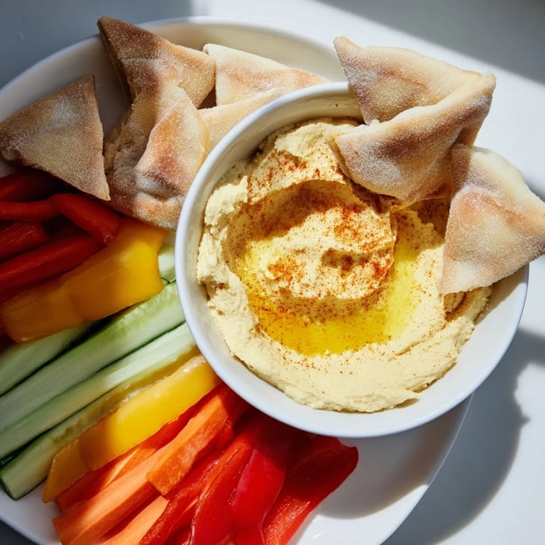 Imagine the delightful texture of our DIY hummus served with soft pita and fresh, crisp vegetables!
