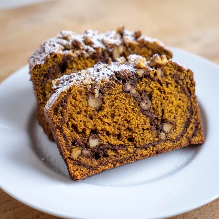 Steaming mug of pumpkin bread, a quick and delicious treat with fall spices and nuts.