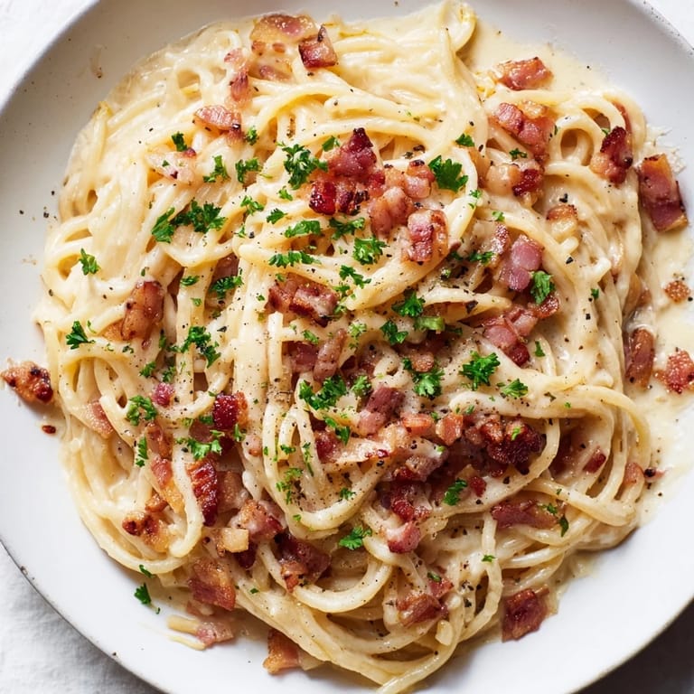 Delicious homemade Instant Pot carbonara ramen with perfectly cooked noodles, and savory bacon.