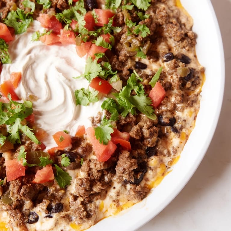 Golden brown ground beef simmers with melted cheese in this savory Slow Cooker Cream Cheese Taco Dip.