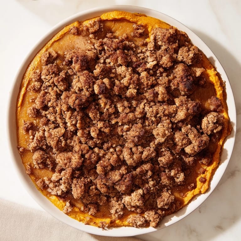 Warm, spiced Pumpkin Crisp fresh from the oven, showing off its buttery, crumbly topping.