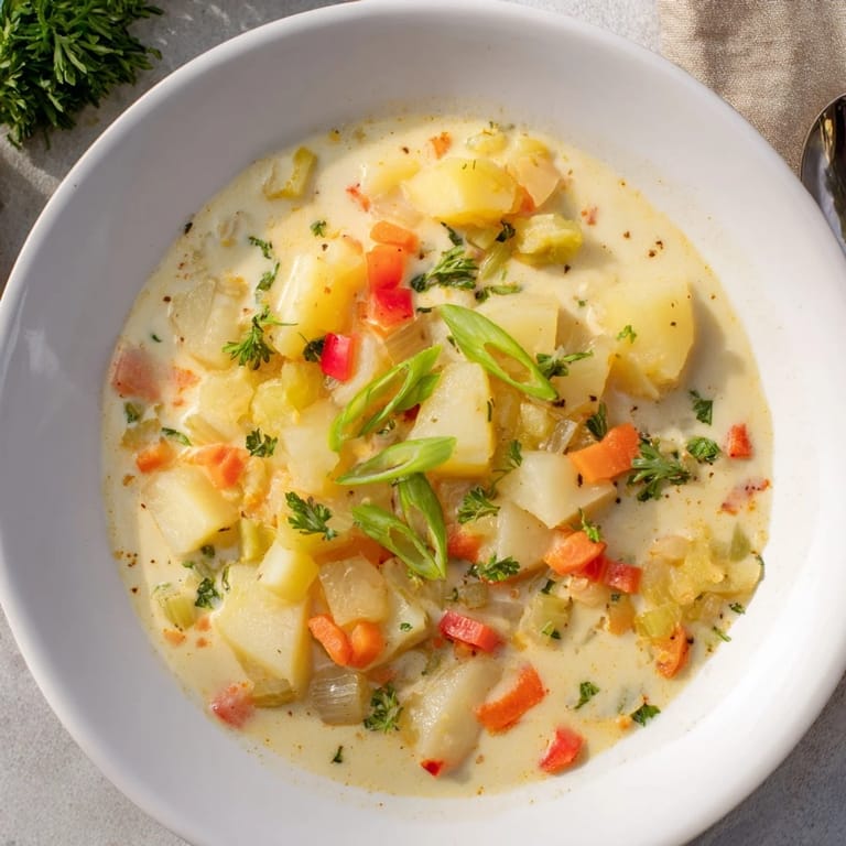 A steaming bowl of comforting Slow Cooker Cajun Potato Soup, perfectly seasoned with Cajun spices.