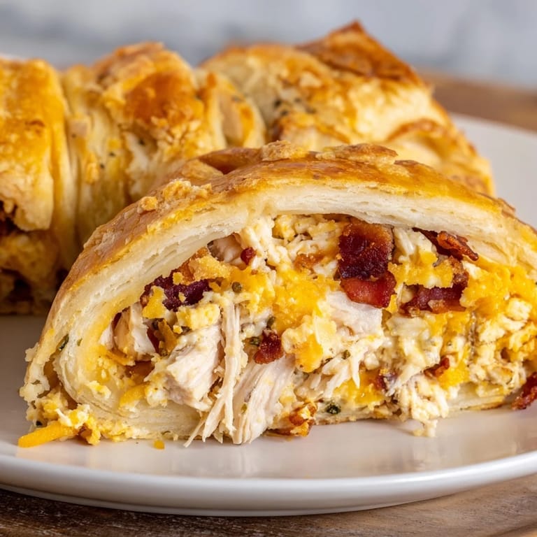 Freshly baked Cheesy Chicken and Bacon Crescent Rolls served warm, perfect for sharing as a snack.