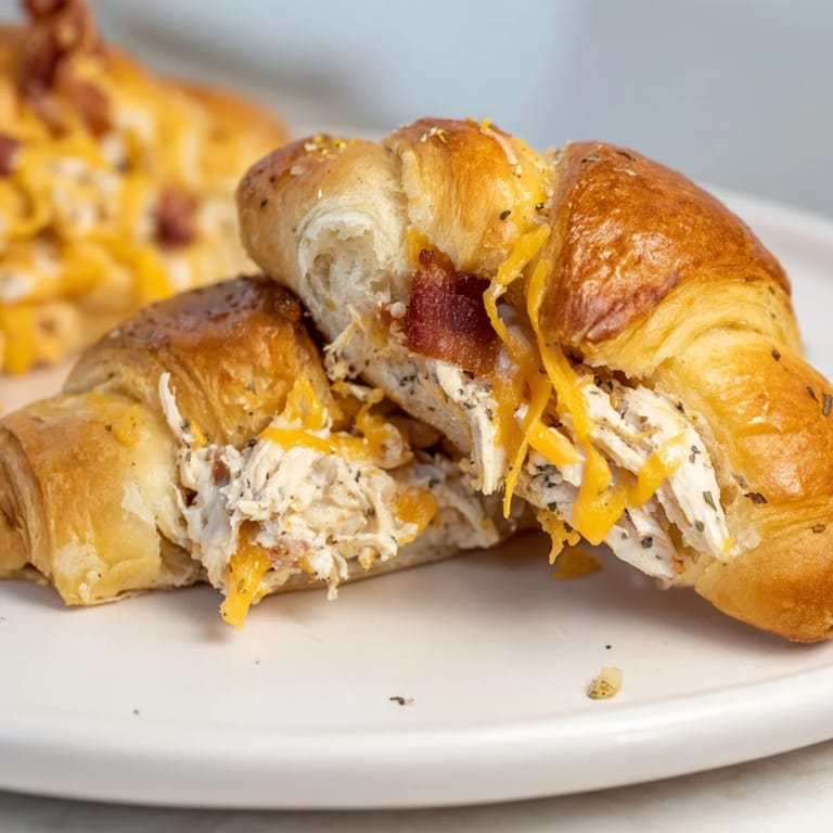 Savory Cheesy Chicken and Bacon Crescent Rolls with oozing cheese and a delightful, flaky crust.