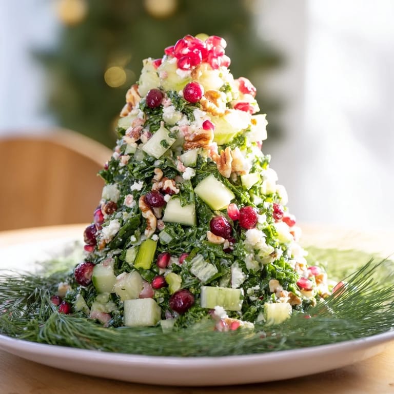 Creamy feta and sweet cranberries dot the tree-shaped Cranberry & Feta Cheese Tree Dip Salad, ready to serve with crackers.