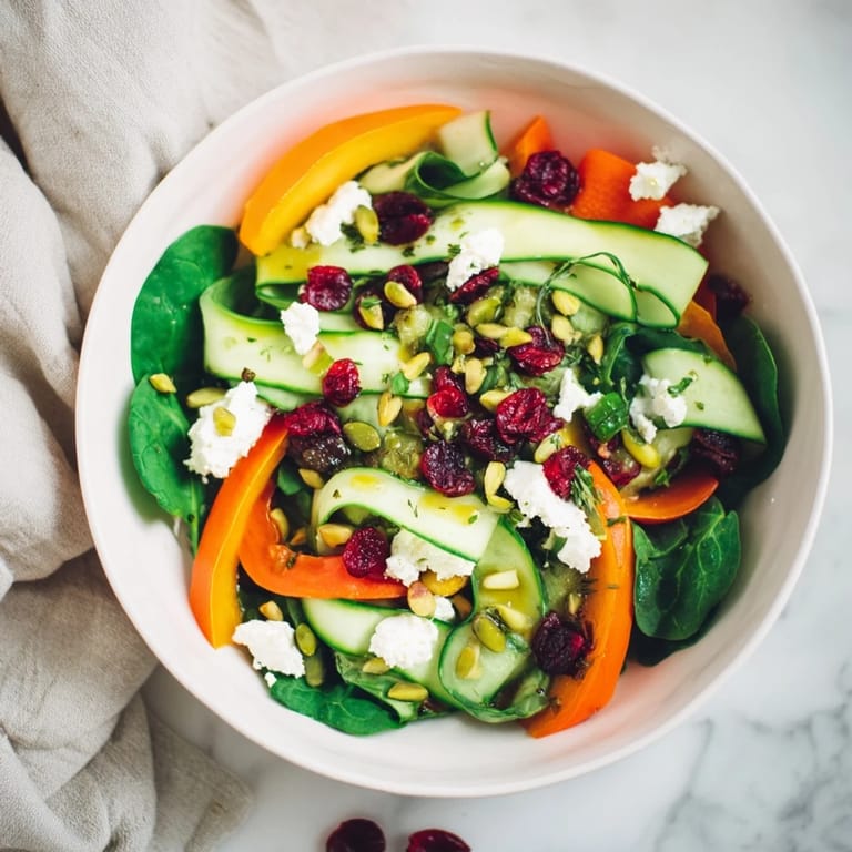 Fresh Pistachio and Cranberry Ribbon Salad, a delicious vegetarian dish ready in minutes for a light meal.