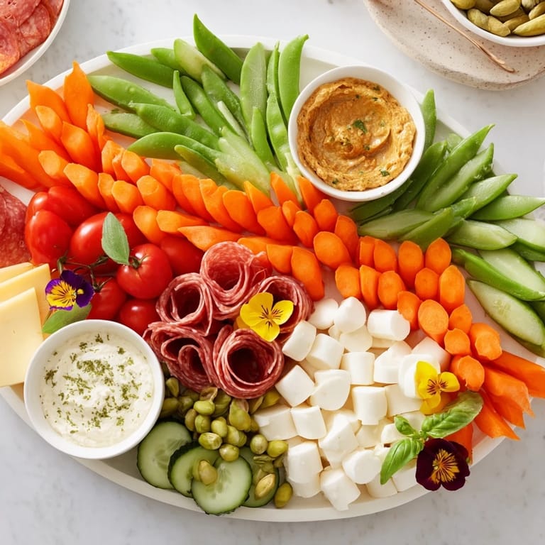 A beautiful Dragonfly Dance appetizer with fresh vegetables, perfect for a party spread.