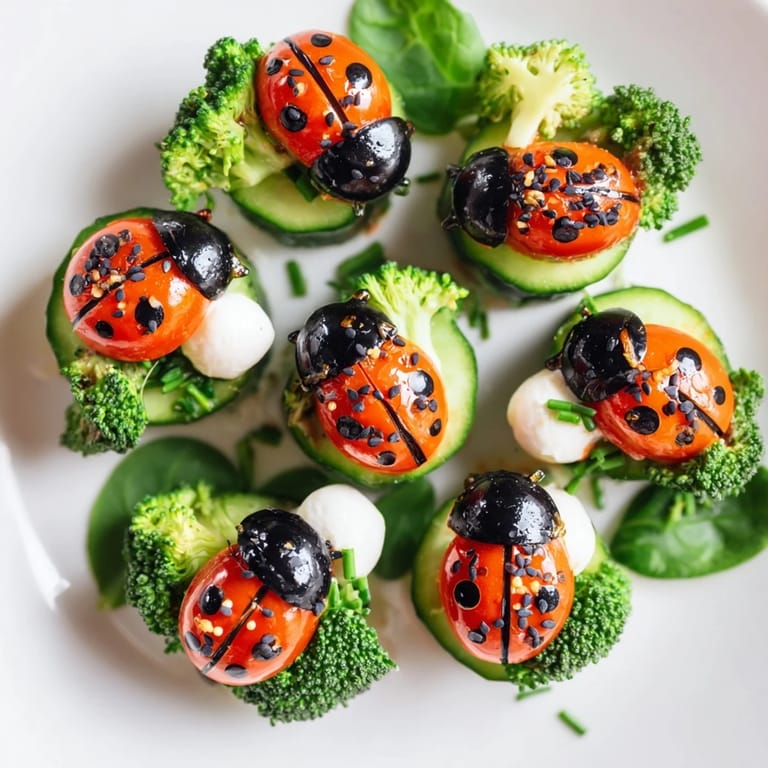 Vibrant Ladybug Garden Platter: cherry tomato ladybugs in a whimsical garden setting, ready to enjoy.