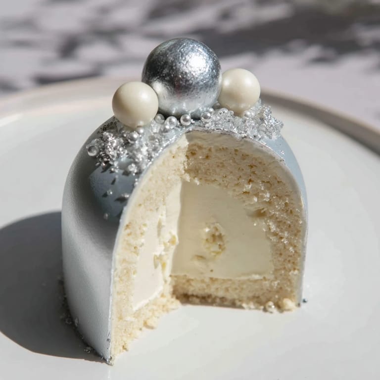 This homemade Diamond Ring Engagement Cake features layers of mousse and a shiny mirror glaze.