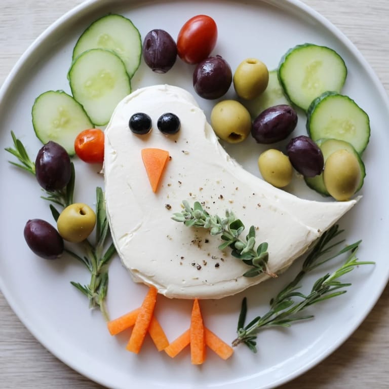 Festive Peace Dove Christmas Olive Platter arrangement featuring a creamy cheese dove and vibrant green, black, and Kalamata olives.