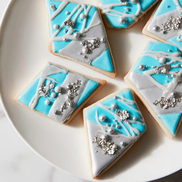 A close-up of a glamorous Engagement Ring Diamond Dessert Tray, featuring royal-iced diamond cookies and edible gems.