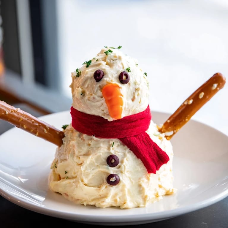 Imagine a festive, creamy Melted Snowman Dip Bowl with a carrot nose and pretzel arms.
