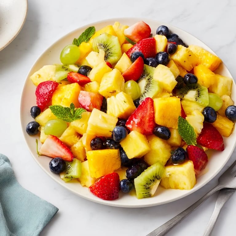 Sweet and juicy Tropical Pineapple Fruit Boat filled with mixed fruits, ready to enjoy cold.