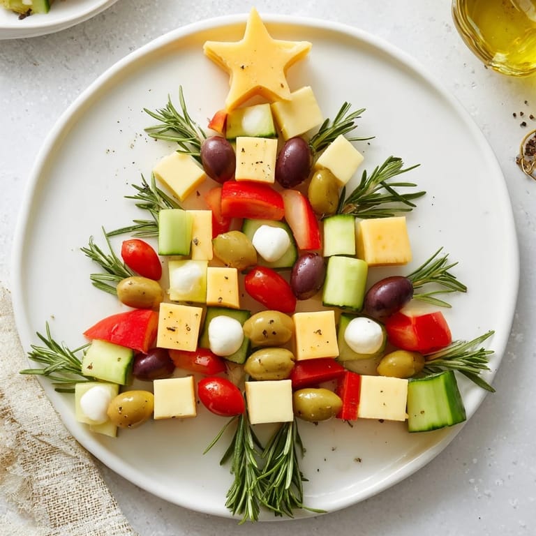 Delectable Cheese & Olives: This pine tree shaped olive wreath features a beautiful array of cheese cubes and olives.