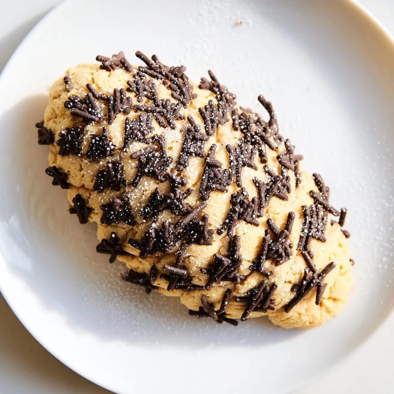 Warm, golden, freshly baked pinecone shaped peanut butter cookies ready to be enjoyed with cocoa.