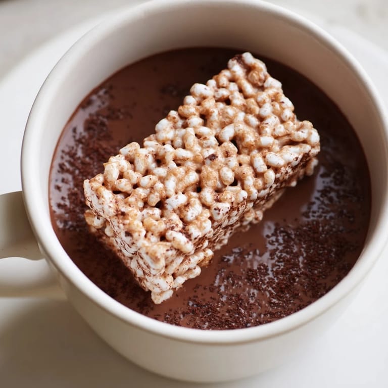 Decadent hot chocolate, swirled with a melting marshmallow bar, promising a rich and delicious bite.