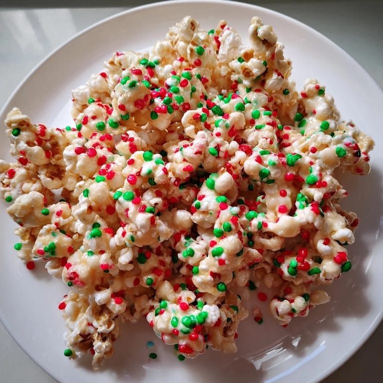 These easy Popcorn Piles offer a delightful crunch, sprinkled with lively red and green holiday colors.