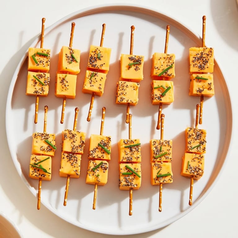 Party-ready: bite-sized Cheddar Cubes and pretzel stick sparklers, perfect for a New Year's Eve celebration.