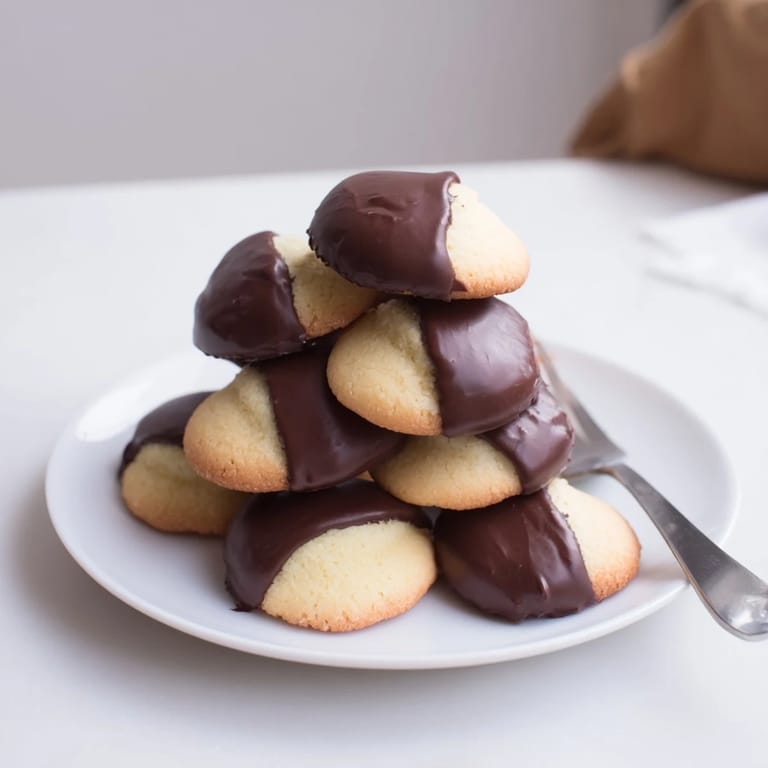 Crisp vanilla wafers, transformed into irresistible Simple Cookies, boasting a rich chocolate coating.