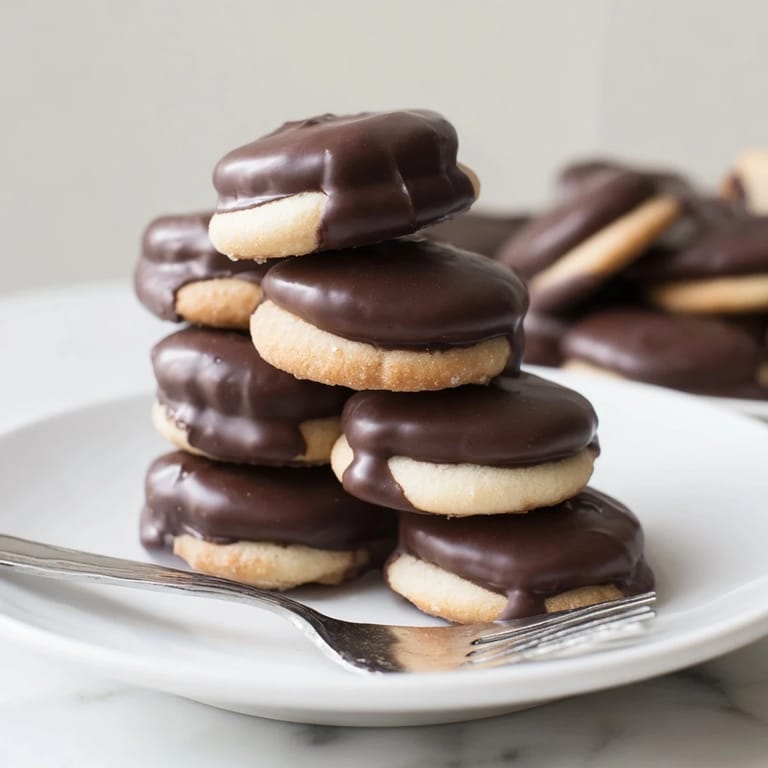Beautifully arranged Simple Cookies: Vanilla Wafers, ready to be enjoyed, with a delightful chocolate finish.