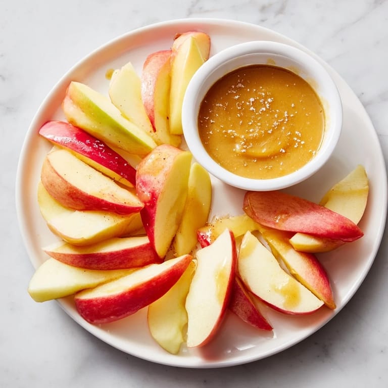 A beautiful serving of Apple Slices with Caramel Dip: a simple, delicious American appetizer.