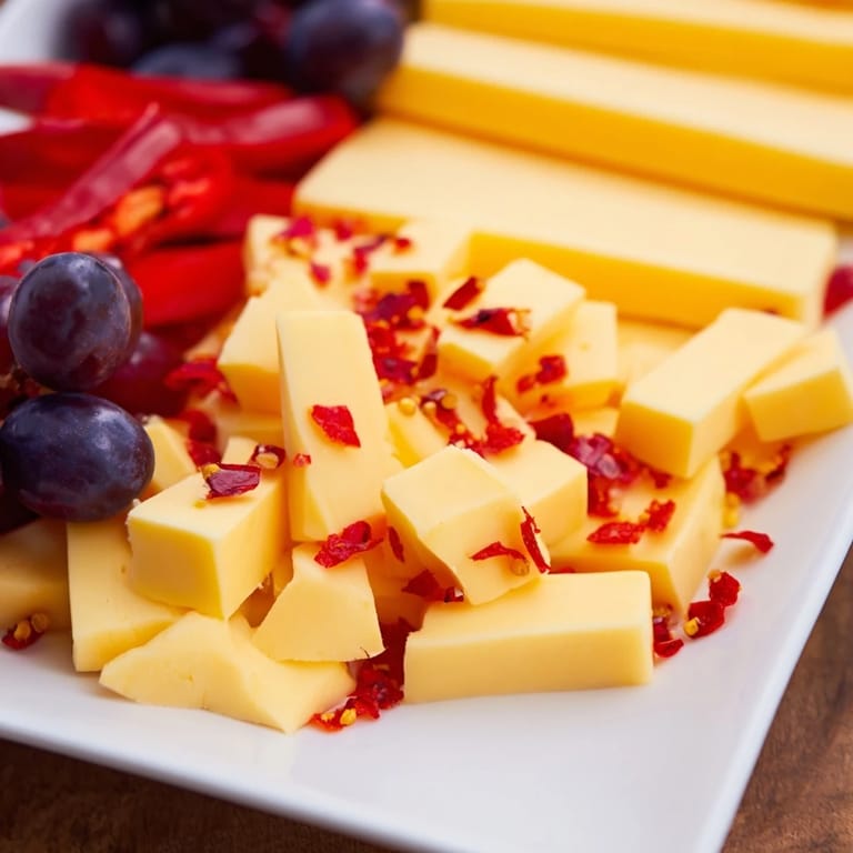 This colorful Bauhaus Block appetizer presents delicious cheese and bell pepper blocks with grapes, a visually striking treat.