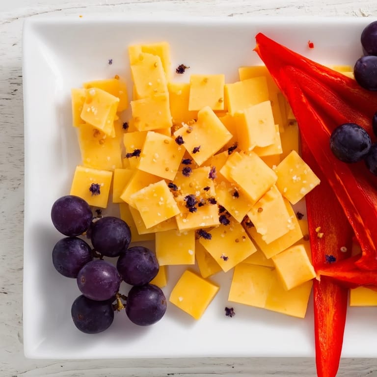 A stunning photo of the Bauhaus Block appetizer with artful color blocks, perfect for a party, and easy to eat.