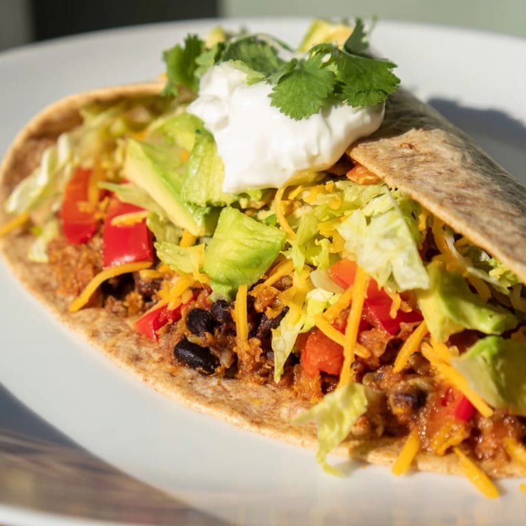 A colorful cross-section showcasing a delicious Smoky Black Bean Burrito with fresh toppings.