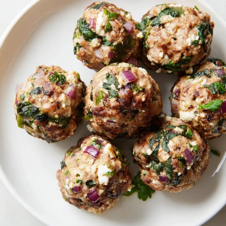 These flavorful spinach feta turkey meatballs, baked to perfection, smell amazing with the aroma of Greek herbs.
