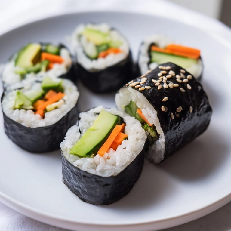 Sliced Avocado Cucumber Sushi reveals layers of creamy avocado and crisp cucumber inside.