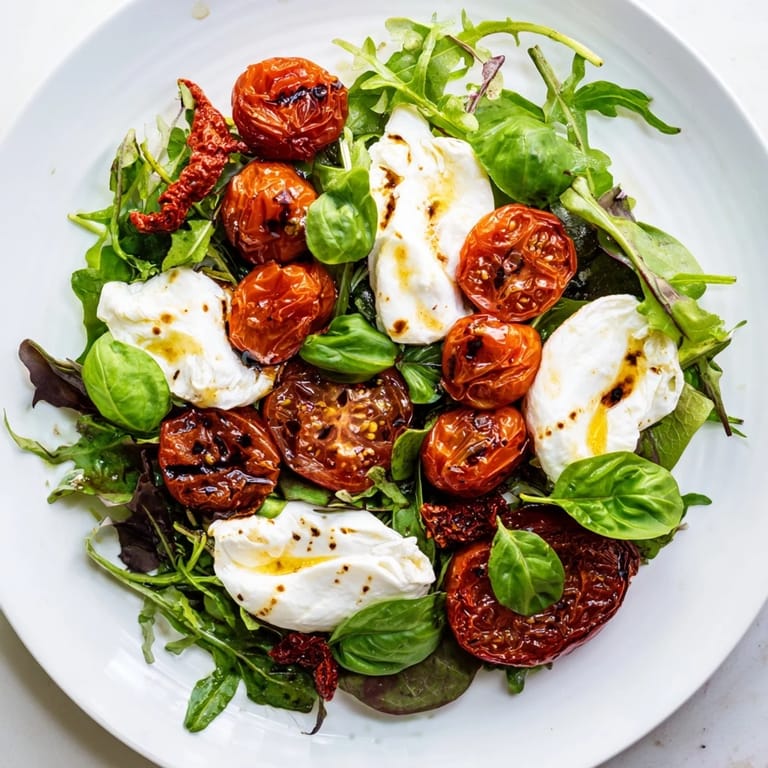Delectable Tomato Flight Salad featuring a medley of tomatoes, tossed in a light, flavorful dressing.